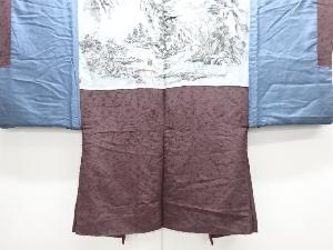 アンティーク　時代人物風景模様肩裏ひげ紬男物羽織